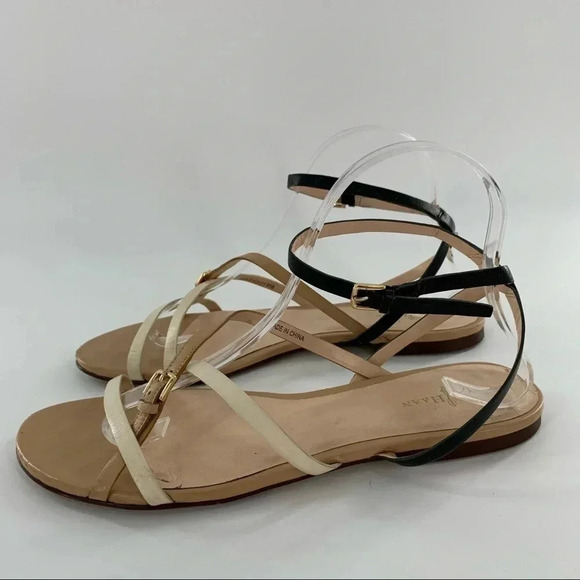 Cole Haan sandals size 8.5 black tan leather strappy ankle strap minimalist - Picture 5 of 14